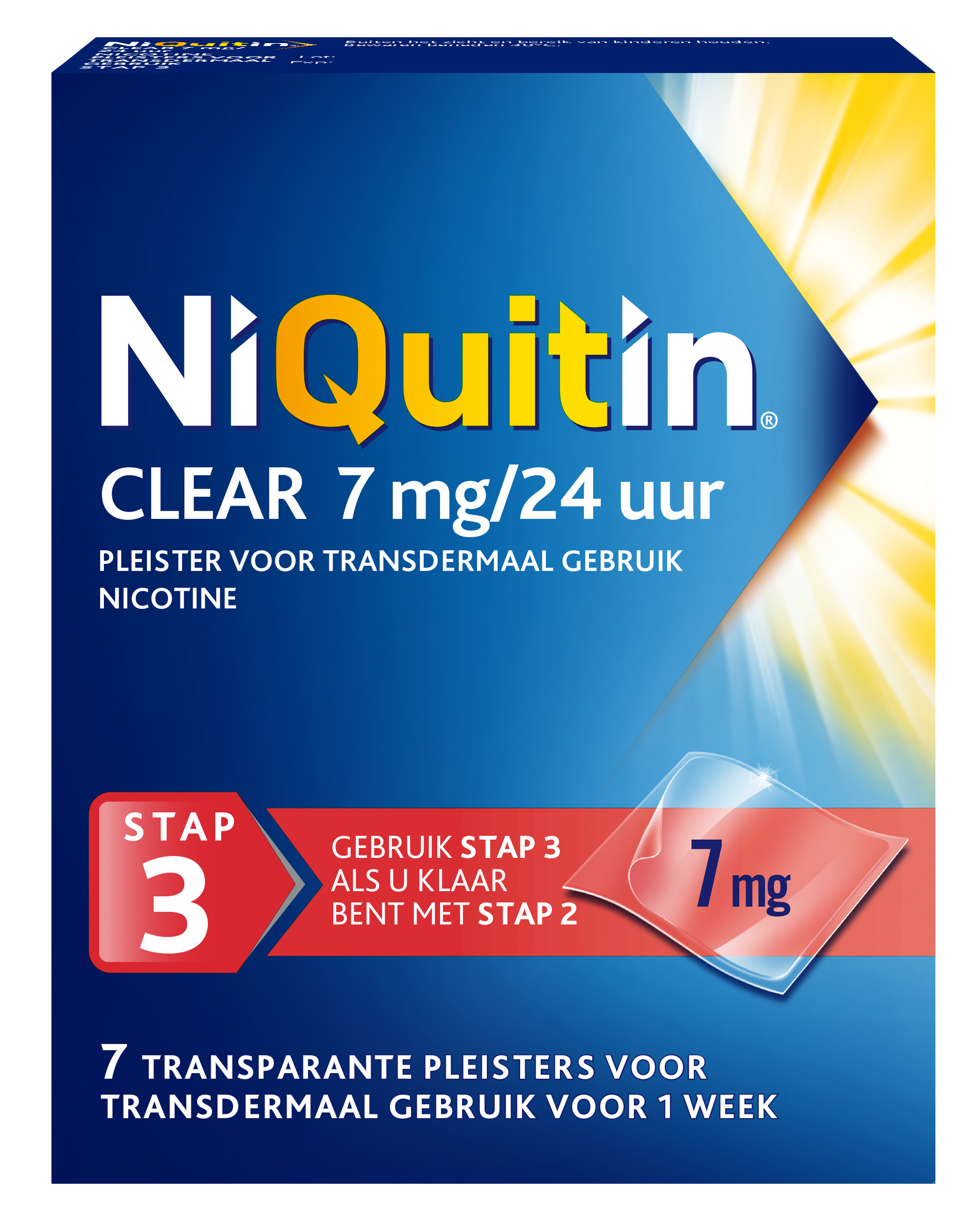 NiQuitin Clear Pleister Stap 3 / 7 mg NiQuitin Clear Pleister Stap 3 / 7 mg